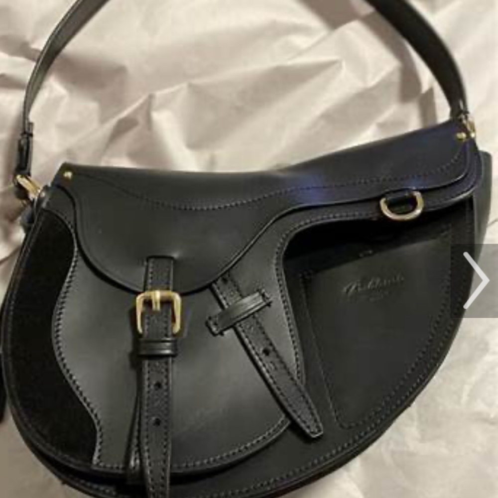 BOLDRINI SELLERIA BLACK LEATHER SADDLE/CROSSBODY BAG
